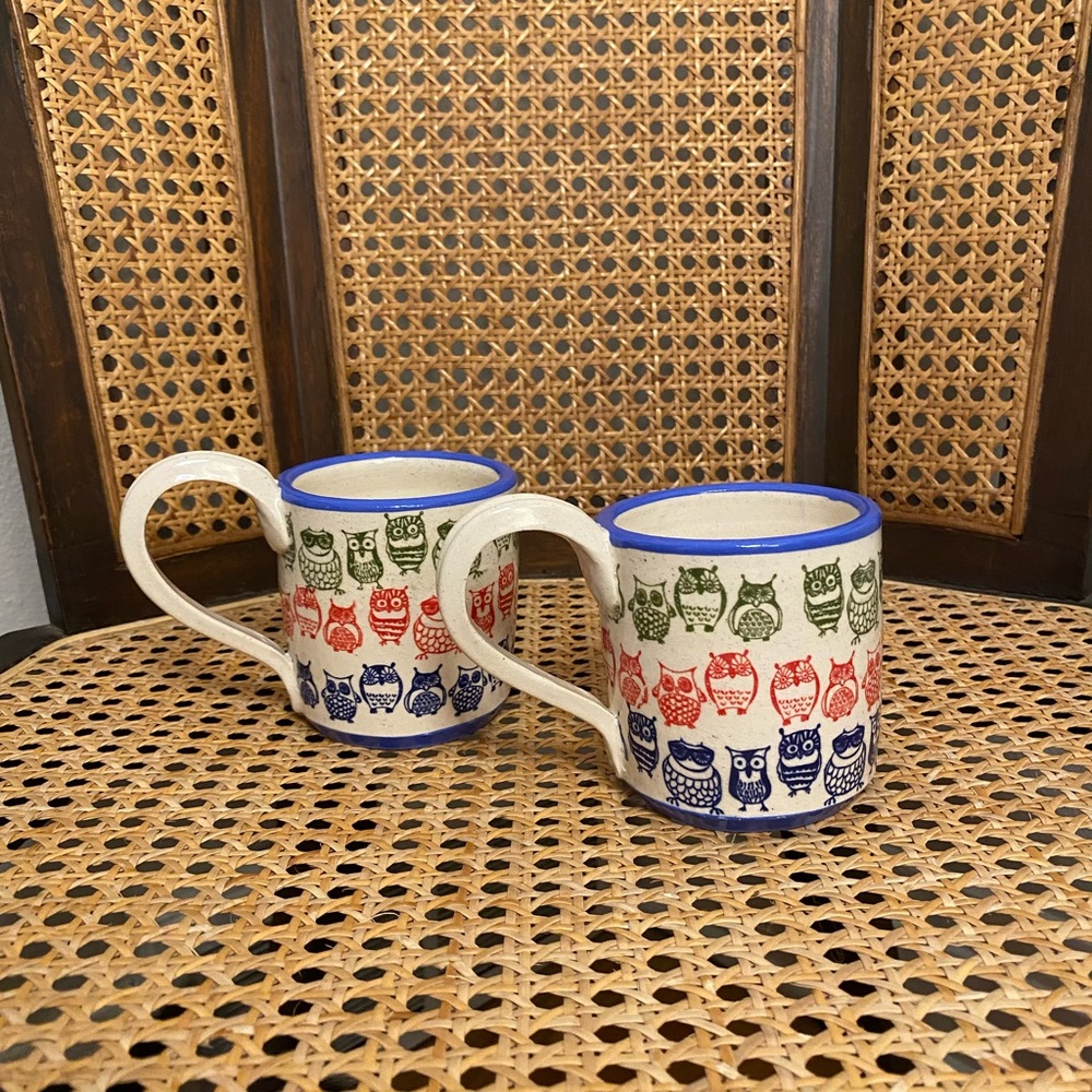 Handmade owl print ceramic mugs